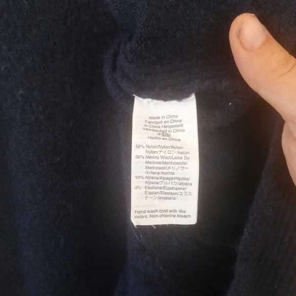 J. Crew Navy Blue V Neck Alpaca Wool Blend Knit Sweater Size Medium - Picture 7 of 7